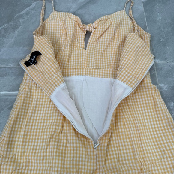 Women’s Lulus Music City Gingham Tie Front Spaghetti Strap Mini Dress Small - Picture 11 of 16